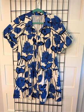 Blue Floral Button-Front Women’s Dress